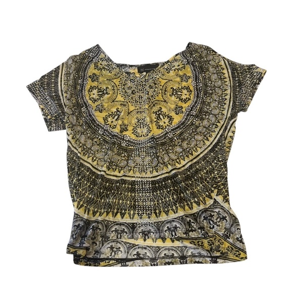 Y2K International Concepts Yellow & Black Bling Top boho hippie eclectic 70s 90s - Picture 5 of 10